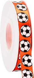 Soccer Ribbon,5/8-Inch x 25-Yard,White/Orange,Use for Team Hair Bows,Wreath,Sport Lanyards,Gift Wrapping,Party Decoration,All Crafting and Sewing (Orange, 25-Yard)