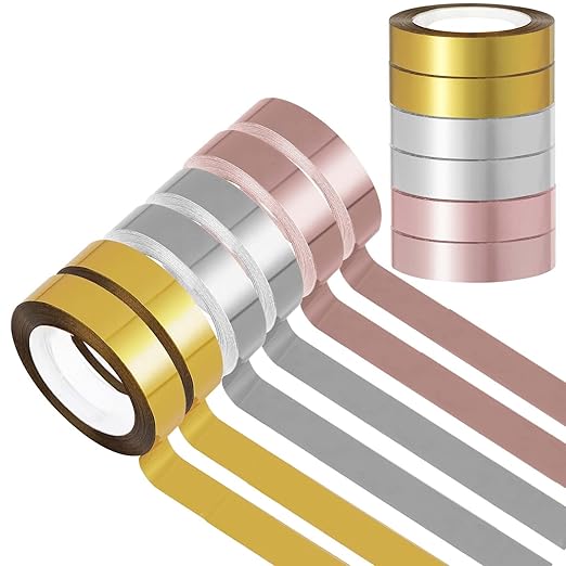 HFKPJRT 6 Rolls Gold Washi Tape, Metallic Mirror Tape, 396Ft DIY Graphic Tape Self-Adhesive Metalized Tape Gold Tape for Decorating Wall, Bathroom, Crafts and Gifts Wrapping (Gold,Silver,Rose Gold)