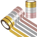 HFKPJRT 6 Rolls Gold Washi Tape, Metallic Mirror Tape, 396Ft DIY Graphic Tape Self-Adhesive Metalized Tape Gold Tape for Decorating Wall, Bathroom, Crafts and Gifts Wrapping (Gold,Silver,Rose Gold)