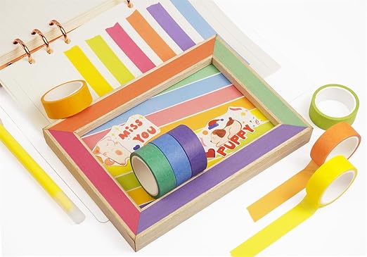 10 Rolls Washi Tape Set, Rainbow Washi Tape Colorful Masking Tape 15mm Wide, Decorative Tape for Bullet Journal, Book, Planner, Scrapbooking, DIY Arts Crafts