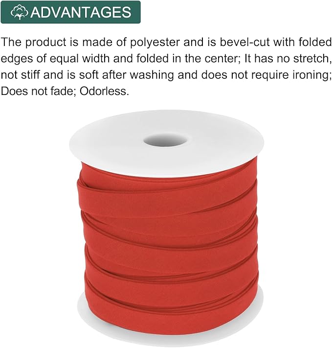 MECCANIXITY 1/2 Inch Double Fold Bias Tape Polyester Continuous Bulk Bias Tape for Sewing,Seaming Quilting Hemming Binding Crafts (Red 25 Yards)