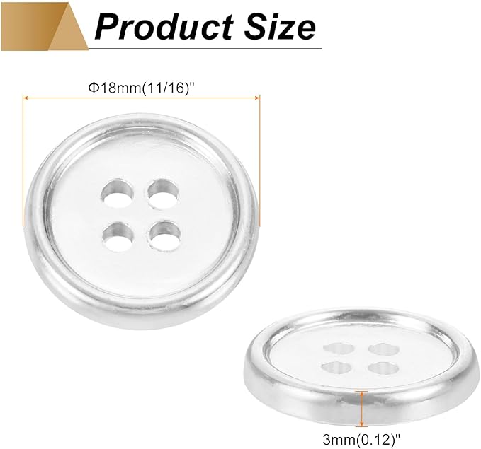 HARFINGTON 50pcs 28L Plastic Sewing Buttons 18mm 11/16" 4-Hole Round Replacement Craft Button for Coats Sewing Clothing and DIY, Silver