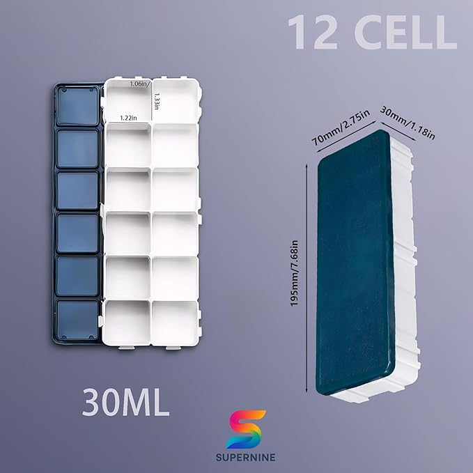 12 Twelve-Cell Paint Box Distribution Box Airtight Paint Palette Box Watercolor Palette with Rubber Cover for Watercolor Paint Saver Art Gouache Acrylic Graffiti Paint