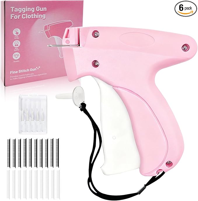 Stitch Gun for Clothes, Handheld Stitch Gun Quick Clothing Fixer, Sewing Kit Includes 6 Needle, 2000 White + 2000 Black Fasteners, Pink, Garment Repair Tool