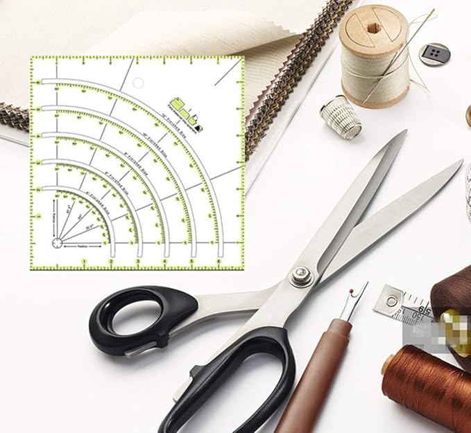 YEQIN Acrylic Quilting Ruler, ”8X 8" Multifunctional Arcs & Fans Quilt Circle Cutter Ruler with Double Colored Lines for Patchwork Sewing Craft Tools,Cutting Cloth Ruler Template