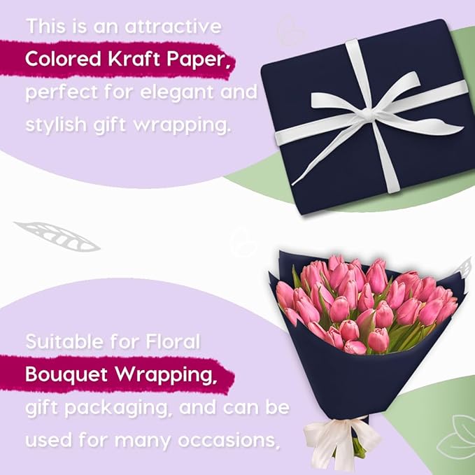 PerkHomy 48" x 2,400" (200') Navy Blue Kraft Paper Roll for Craft Bulletin Board Paper Art Table Covering Crafting Gift Wrapping Bouquet Packing Parcel 80GSM 55LB (Navy Blue, 48" x 200')
