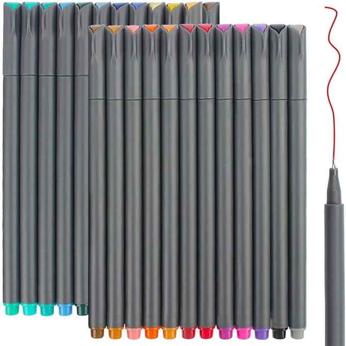 Taotree 24 Fineliner Color Pens, Fine Line Colored Sketch Writing Drawing Pens for Journaling Planner Note Taking Adult Coloring Books, Porous Fine Point Markers, School Office Teacher Art Supplies