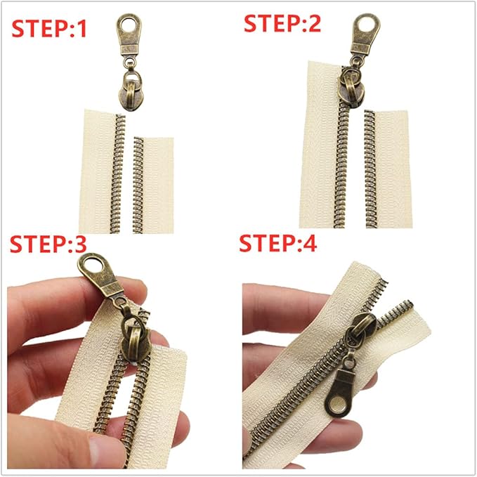 MebuZip #5 Antique Brass Metallic Nylon Coil Zippers by The Yard Bulk Coil Zipper Roll 10 Yards with 25pcs Pulls for DIY Sewing Craft Bags (Beige)