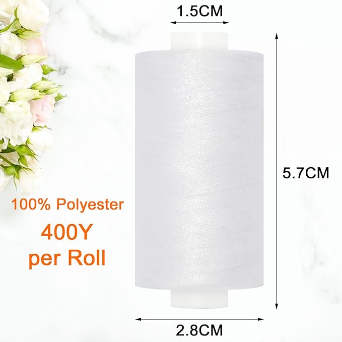 All Purpose Sewing Thread-2 Spools of Hand Polyester Sewing Thread with 3needles 1 Needle Threader for Sewing Machine for Hand and Machine Sewing(White, 2 spools)