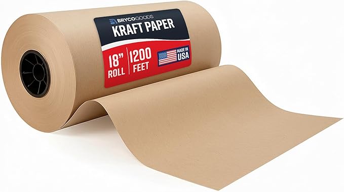 Bryco Goods 18” x 14400 (1200 ft) Large Brown Kraft Paper Roll for Packing, Moving, Shipping, Wrapping, Void Fill, Floor Protection & Crafts - Made in USA