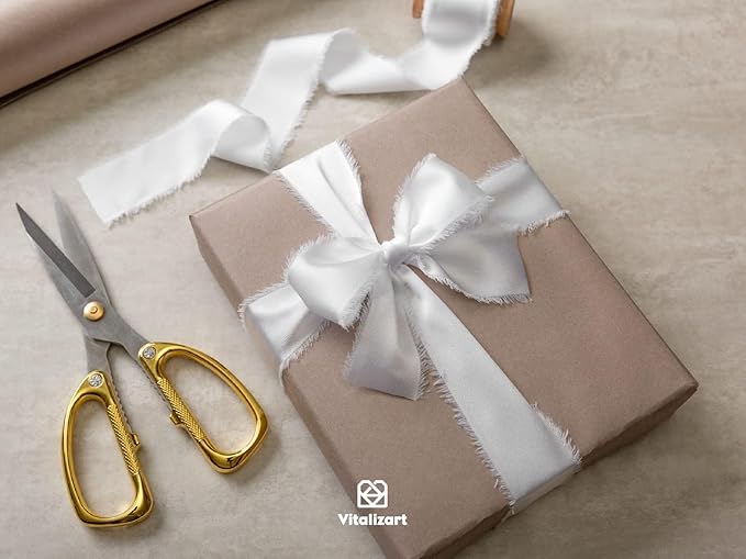 Vitalizart White Silk Satin Ribbon 1-1/2 inch x 15 Yard with Wooden Spool Off White Handmade Frayed Ribbons for Gift Wrapping Baby Shower Wedding Bridal Bouquets Holiday Decor