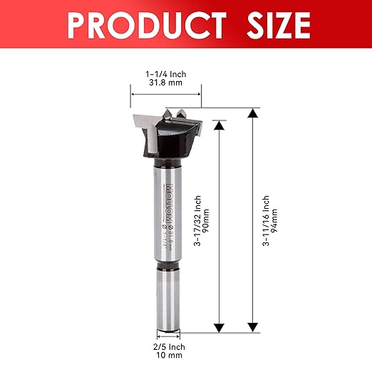 Mollom 1-1/4" (31.8mm) Forstner Drill Bit for Precise Woodworking with Durable YG8 Carbide Thickness of 2.0mm,This Hinge Cutter Tool is Ideal for Hard Wood, Plastic, Plywood