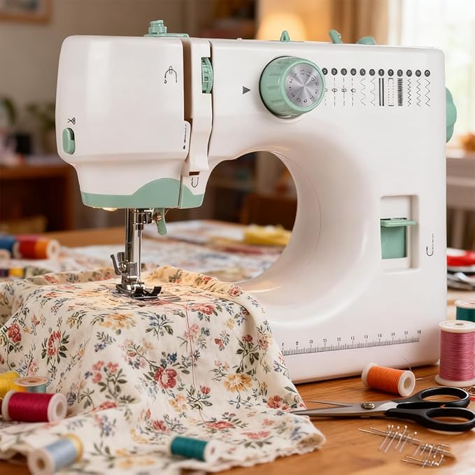 Compact Home Electric Sewing Machine, Sewing Machine for Beginners with 12 Built-in Stitches, Portable Cordless Handheld Twin Needles SewingMachine for Adults, Home Mending & Crafting (B)