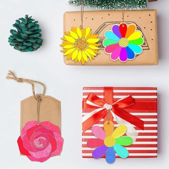 60 Pcs Wooden Ornaments, BetterJonny 3.15 * 2.56in Unfinished Natural Wood Slices with Holes Blank Wood Discs with 60pcs Jute Rope for DIY Christmas Decoration