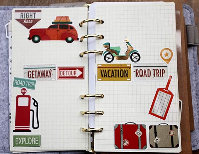 Doraking Foil Gold Paper Stickers, 65PCS Travel Themed Decoration for Scrapbook, Multicolored, Waterproof, Premium Adhesive Paper, Irregular Shaped, Holiday Travel Style