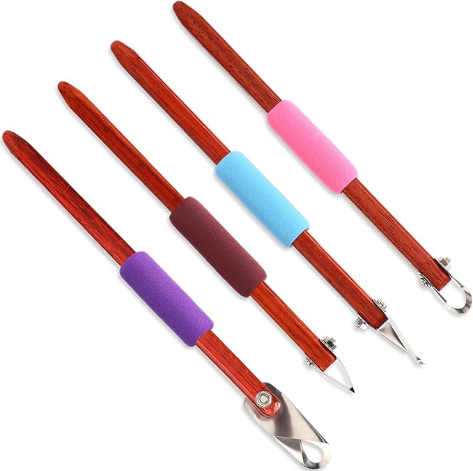Lanties 4 Pcs Pottery Carving Tool Set Sculpture Scraper Craft Modelling Tools Red Pear Wood Texture Handle with Stainless Steel Blade for Clay Carving, Ceramic Sculpting, Graffito (Wonderful Color)