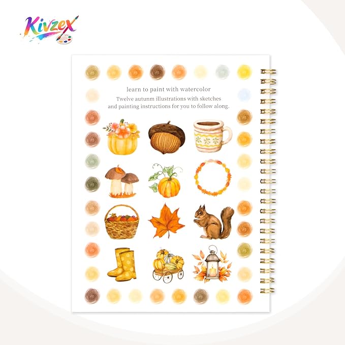 Kivzex Watercolor Workbook for Adults, Beginner Friendly Watercolor Painting Kit Autumn Water Coloring Book, Nature-Themed Practice Art Gift Water Color Paint Book with Palette and Brush