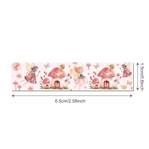 12 Rolls of Pink Fairy Washi Tape, Cute Elf Butterfly Mushroom Decorative Washi Masking Tape Paper Stickers for Journals, Planners, Scrapbooking, Party Decorative Tape, Crafts DIY