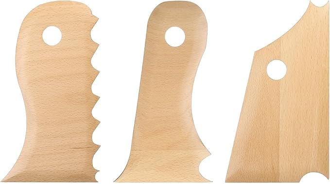 HARFINGTON 2pcs Pottery Ribs Trimming Tools Pottery Profile Rib Wooden Foot Shaper Foot Wave Curved Shaper Texture Rib Beech Wood for Carving Ceramics Clay