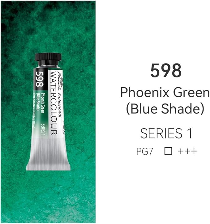PHOENIX Professional Watercolor Paint Single Tube - 0.47 Fl Oz / 14ml - Phoenix Green(Blue Shade)