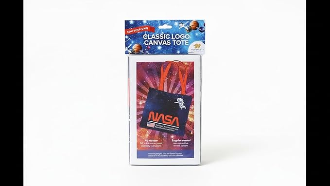 Northcott NASA Logo DIY Canvas Tote Bag Sewing Kit – Space-Themed Fabric Craft Project – Includes 24" x 43" Dark Blue & Red Fabric Panel & Instructions – Create 16" x 15" Handmade Tote Bag