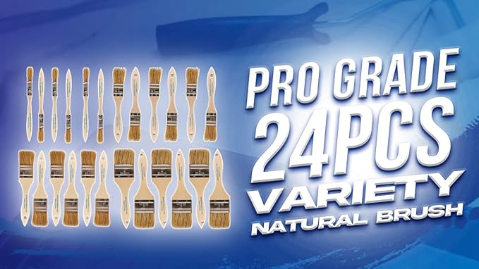Pro Grade - Chip Brush – Paint Brush Set – 24 Pack - Natural China Bristle Paintbrush Set for Art, Craft, Epoxy, Varnish, Resin, Stain, Glue, Gesso, Primer, Acrylic and Oil Paint