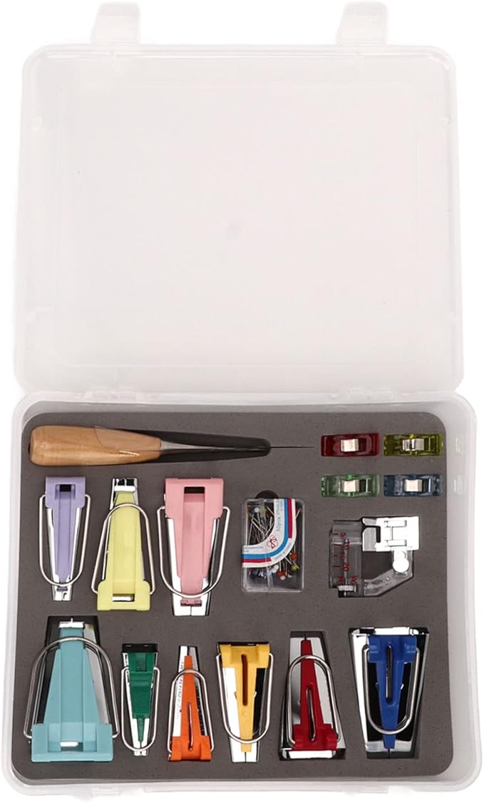 Asixxsix Bias Tape Maker Kit, 9 Sizes Bias Tape Maker with 4Pcs Sewing Clips, Awl, Snap on Binding Foot, Ball Point Pins, Bias Tape Maker Machine for Fabric Sewing and Quilting