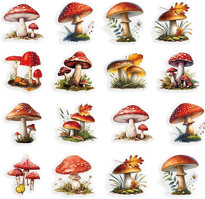 Colorful Mushroom Stickers for Teens Boy Girls Kids|50 Pcs|Cartoon PET Waterproof Stickers for Laptop Computer Phone Tablet Luggage Flasks Water Bottle Notebook Scrapbook,Plant Decals Pack(Mushroom)