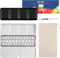 PEVART Empty Watercolor Paint Palette,Metal Box Mixing Palette Case with 37 Water Color Half Pans and Fold-Out Palette Tin Paint Tray Travel Watercolor Set,Acrylic,Gouache, Oil Painting