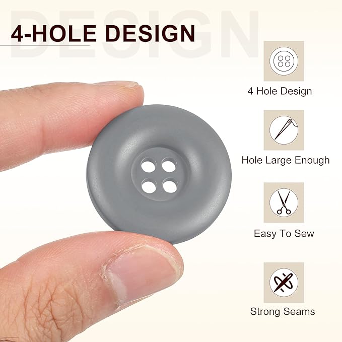 HARFINGTON 50pcs Sewing Button 30mm (1-3/16 Inch) 4 Holes Resin Thickened Round Crafting Replacement Buttons for Clothing DIY Crafts Decoration, Gray