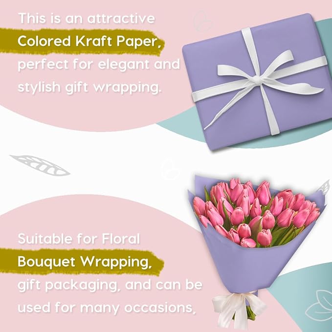 PerkHomy 36" x 1,440" (120') Light Purple Kraft Paper Roll for Craft Bulletin Board Paper Art Table Covering Crafting Gift Wrapping Bouquet Packing Parcel 80GSM 55LB (Light Purple, 36" x 120')