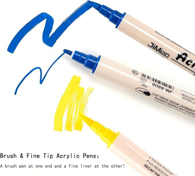 Woomer Dual Markers, No Bleeding Marker, Water-based & Waterproof after Dry, Acrylic Paint Pens for Fabric Rock DIY Crafts, 36 Colors, Brush & Fine Tip