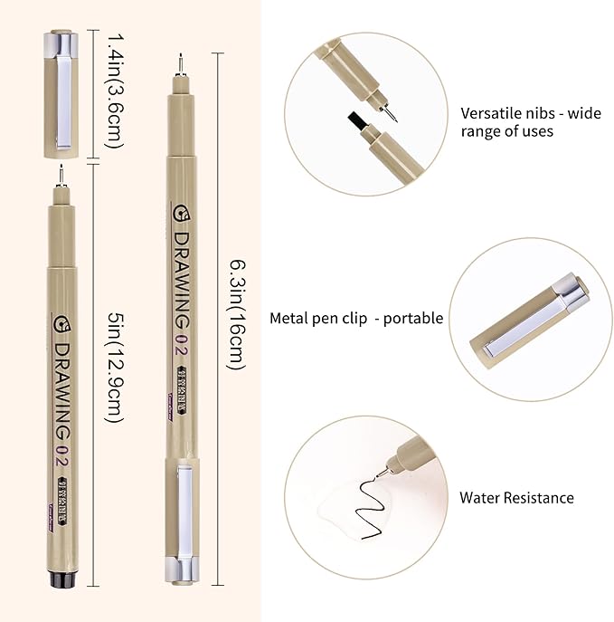Fineliner Pens, 6 Pack Micro Pen Black Fine Tips Markers, Technical Drawing Pens for Artist No Bleed Calligraphy Pens, Waterproof Archival Ink Pen for Handbook, Illustration, Sketching