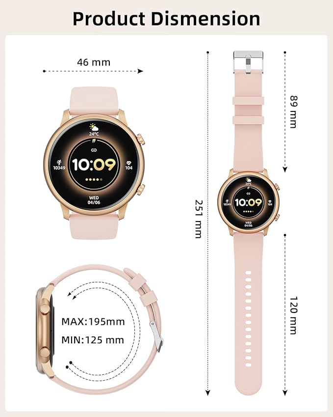 Hwagol Smart Watches for Women Android Phones iPhone Compatible(Bluetooth Call),1.39'' Round Fitness Tracker Heart Rate/SpO2/Sleep Monitor,100+Sport Modes Pedometer