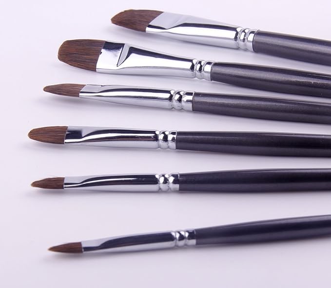 Red Sable Filbert Paint Brushes Set, Golden Maple 6PC Sable Oval Long Handle Paintbrushes for Watercolor, Acrylic, Tempera and Gouache Painting