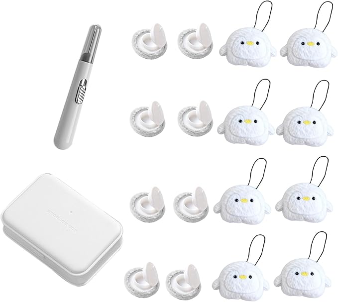 8 Pcs Duvet Clips with Pins Quilt Fixer,Non-Slip Duvet Cover Clips,Duvet Clips to Hold Comforter Inside,No Needles，Penguin Pattern(Inc Hook Tool,Storage Box)(White)