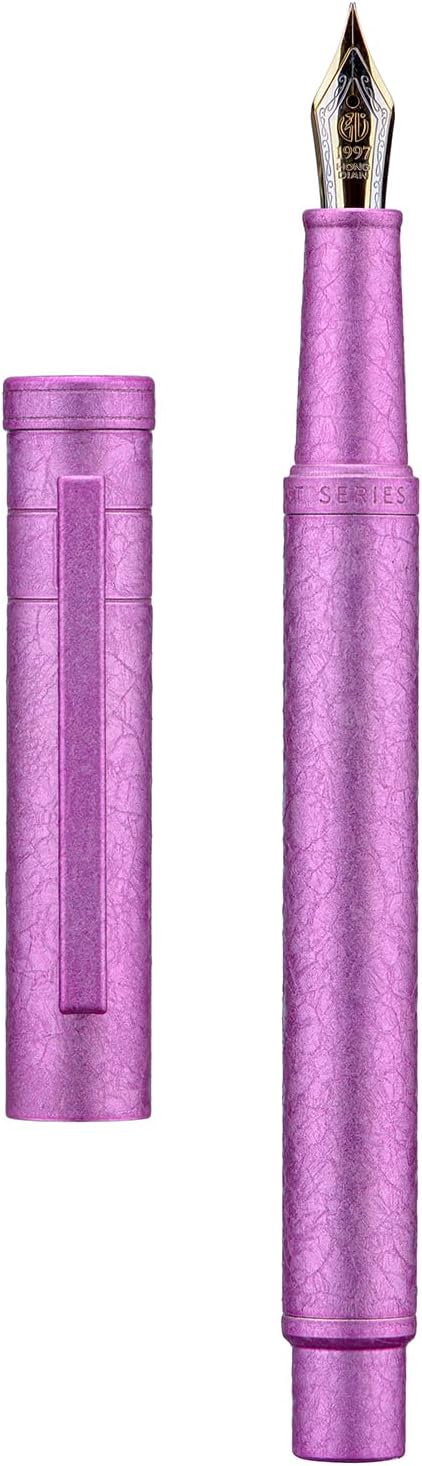 Hongdian 1851 Forest Fountain Pen Pink Ice Flowers, Blade Nib Classic Design Calligraphy Pen with Converter and Metal Pen Case