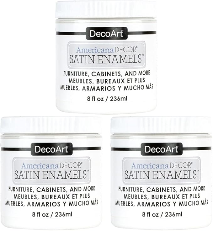 DecoArt Americana Decor Satin Enamels Acrylic Paint, Pure White, ADSA02, 8 fl oz, Jar (3 Pack)