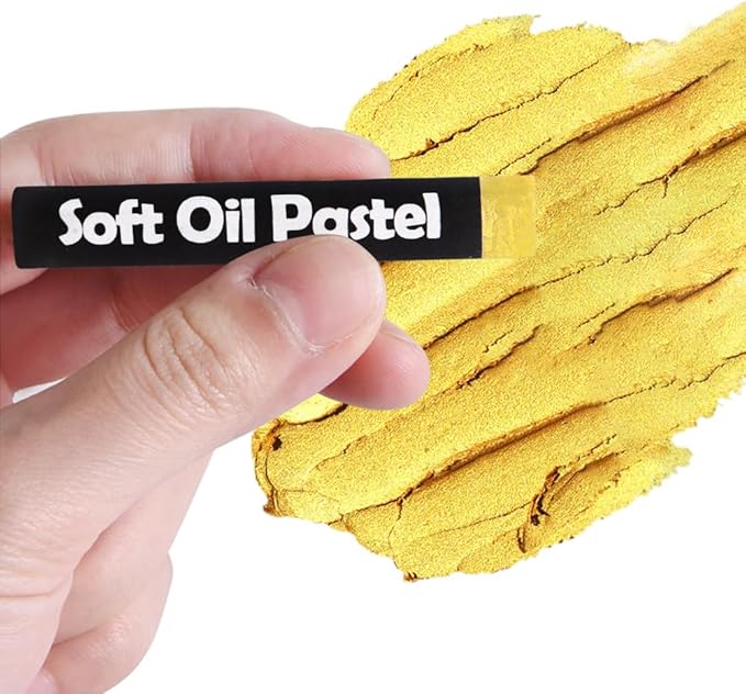 Mifuner Soft Oil Pastels Set (5 Sticks), Single Colors Heavy Oil Pastels Vibrant and Creamy,Pastel Art Supplies for Artists,Gallery Oil Painting Stick for Adult Art Drawing. Gold