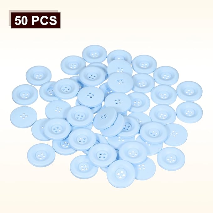 HARFINGTON 50pcs Sewing Button 30mm (1-3/16 Inch) 4 Holes Resin Thickened Round Crafting Replacement Buttons for Clothing DIY Crafts Decoration, Light Blue