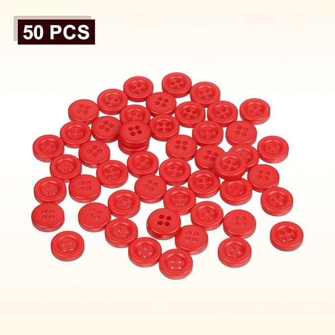 HARFINGTON 50pcs Sewing Button 11mm (15/32 Inch) 4 Holes Resin Thickened Round Crafting Replacement Buttons for Clothing DIY Crafts Decoration, Red