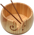 Wooden Yarn Bowl with Bamboo Crochet Hooks, Knitting Accessories DIY Hand Craft Yarn Holder Dispenser Storage Bowl for Skeins, Birthday Gifts for Crocheters Knitting Lovers(Color:Varnish Color)