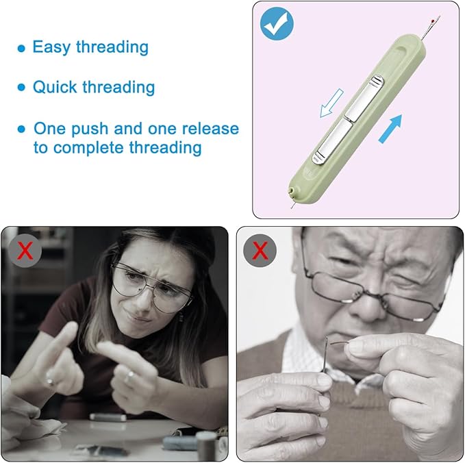4 Pcs Needle Threaders Sewing Kit, FineGood Upgrade 2 in 1 Seam Ripple with Mini Sewing Scissors for Hand Sewing, Knitting, Thread Removal