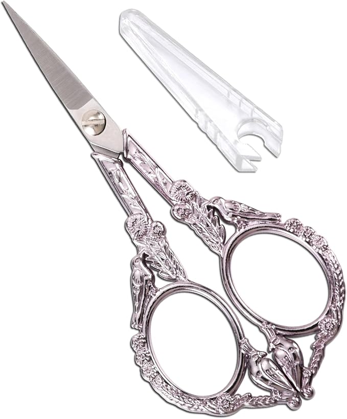 Sewing Embroidery Scissors – Small Precision Scissor for Craft, Artwork, Needlework Yarn, Handicraft DIY Tool, Thread Detail Snips, 4.6in Purple Cute Bird Shears
