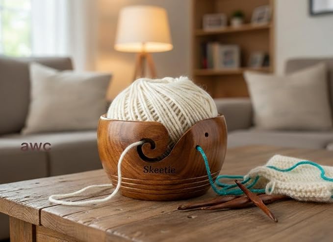 Personalized Wooden Yarn Bowl, Handmade Yarn Organizer Bowl, Rosewood Decorative Weaving Thread Storage bowls, Perfect for Mother's day Gifts
