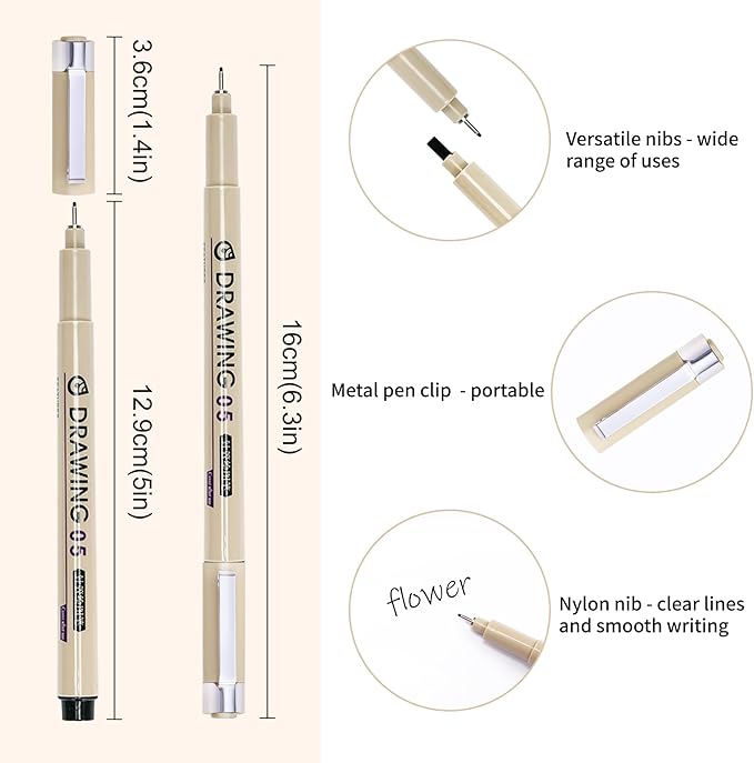 Micro Fineliner Pens, 6 Pack Micro Pen Set Black, Technical Drawing Pens for Artist No Bleed Calligraphy Pens, Archival Ink Brush Pen Art Pens for Journaling, Illustration, Sketching, Anime