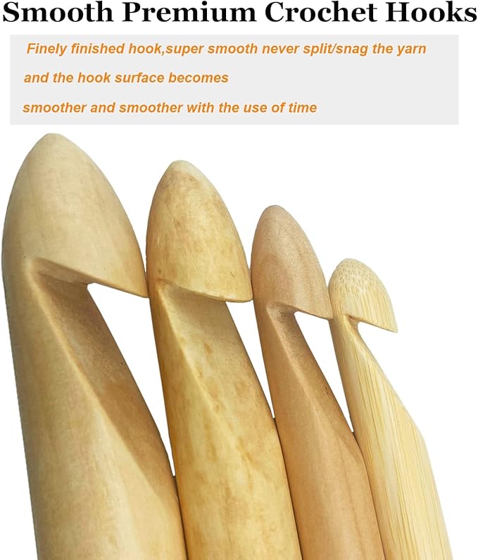 Mdoker Huge Crochet Hook Set Size 12mm(O)/15mm(P/Q)/20mm(S)/25mm(U) Large Wooden Crochet Hooks Needles for Giant Chunky Yarn Carpet Scarf Bulky Wool Roving Weaving