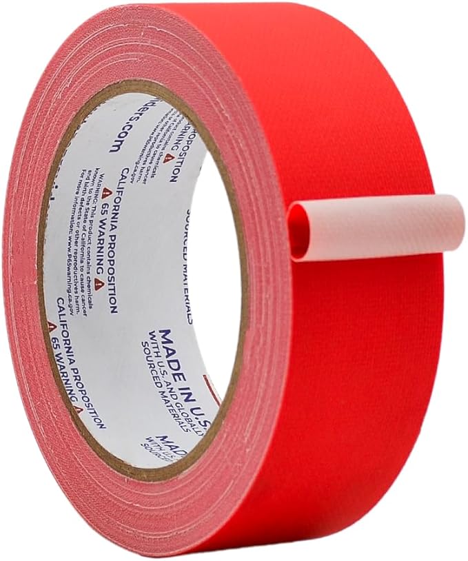WOD GTC12 Gaffer Tape, Red Low Gloss Finish Film, 1.5 inch x 60 ft. Residue Free, Non Reflective Cloth Fabric, Secure Cords, Water Resistant, Photography, Filming Backdrop, Production