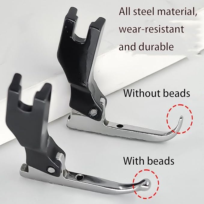 P369 Presser Foot, New Bead Sequin Special Presser Foot, Foot Wedding Dress Bead for Sewing and Beaded Fabric, No-Bead-Tapping, Anti-Curl & Fabric-Holding for Evening Gowns, Fashion Fabrics(2pcs Silve