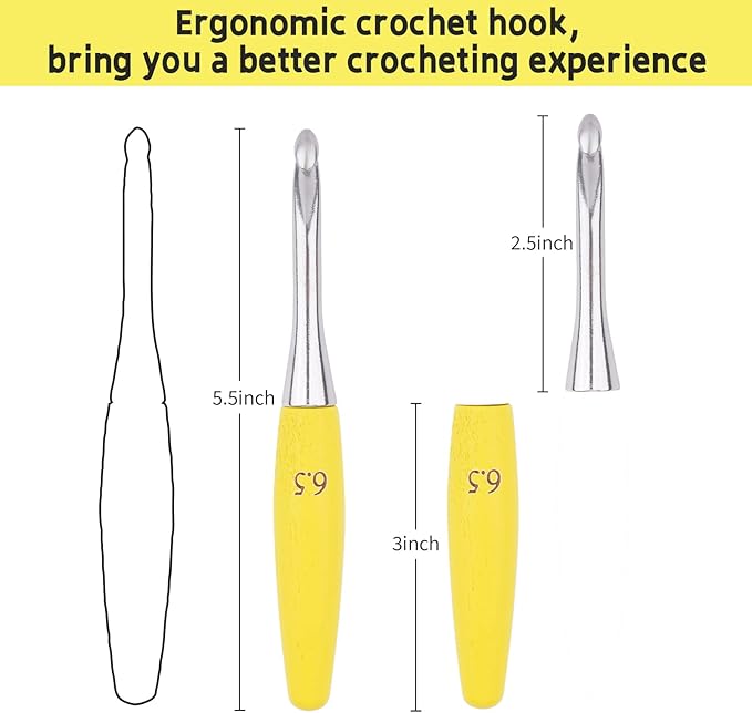 Crochet Hooks 6.5mm Crochet Hook Soft Lightweight Wood Ergonomic Handle and Stainless Steel Crochet Needles Tip (6.5 mm-K)